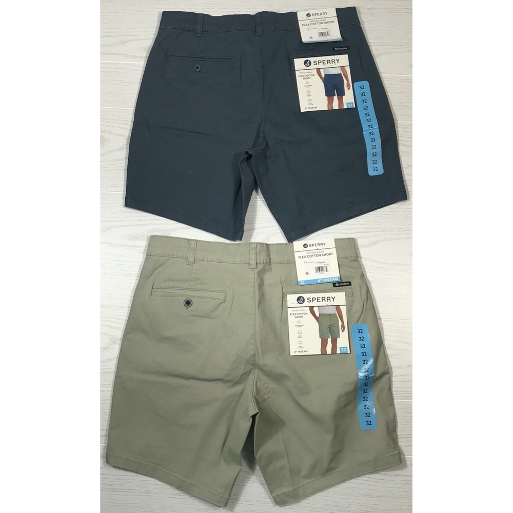 Sperry Flex Cotton Shorts Men 32 Chino Flat Front Preppy Summer Dad Lot Of 2 New